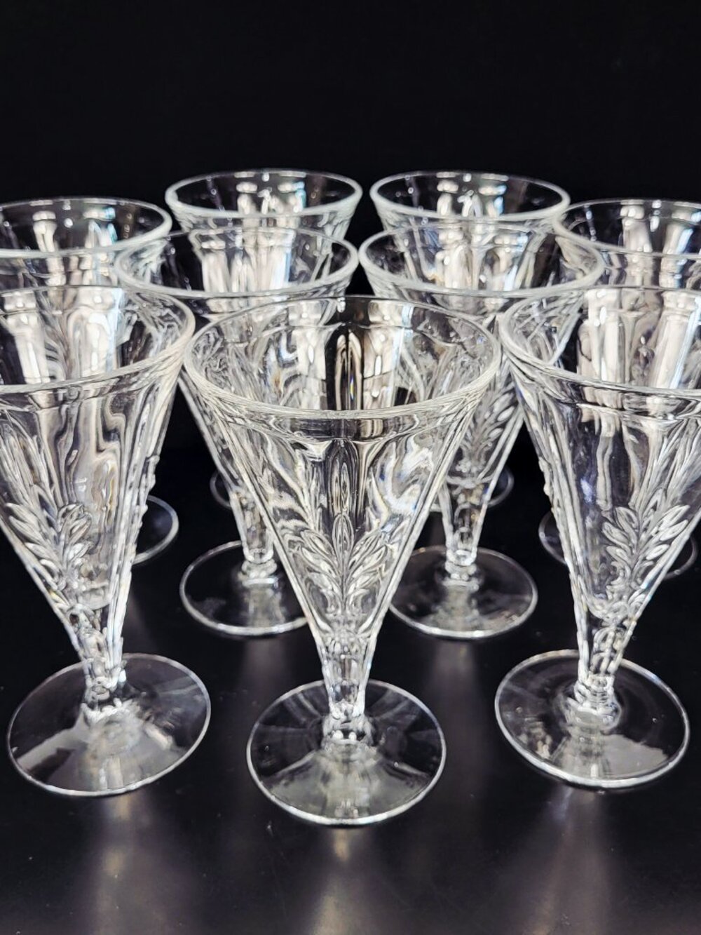 FOSTORIA~BAROQUE~SET OF 9~VINTAGE STEMMED CLEAR GLASS WATER GLASSES GOBLETS
